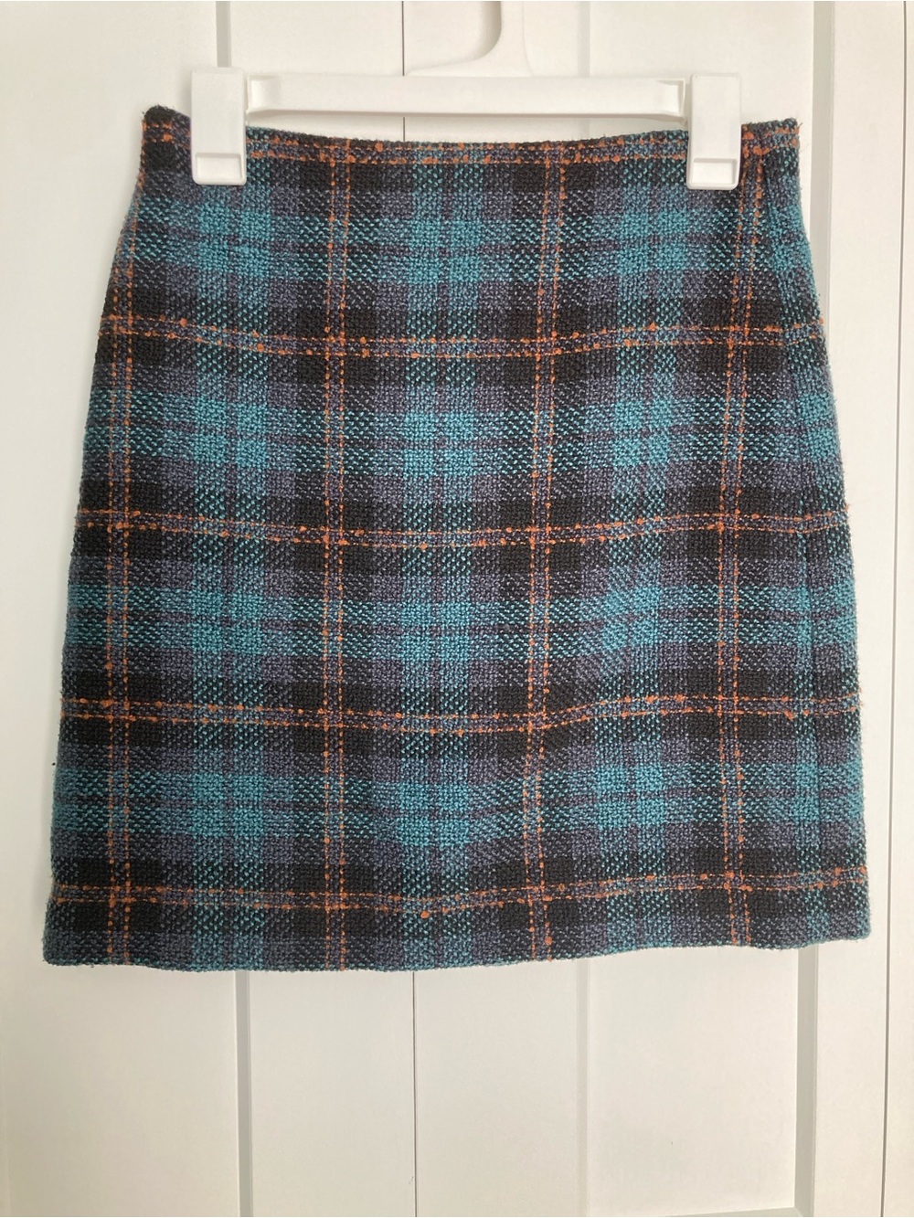 LOFT Plaid Tweed Mini Skirt in Teal and Black
